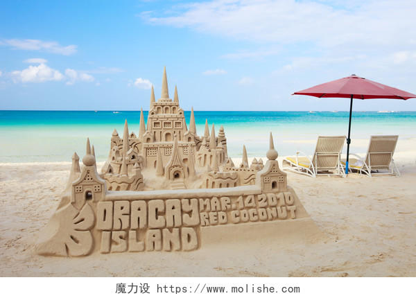 海滩沙滩沙子城堡沙子建筑遮阳伞沙滩椅大海海面风景景点